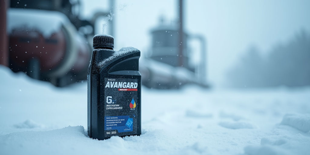 Капот автомобиля на эстакаде с канистрой масла ЛУКОЙЛ Люкс 5W-40 рядом